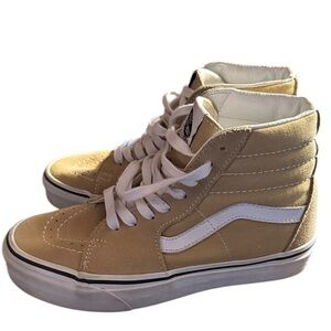 Vans mustard yellow and white high top sneakers